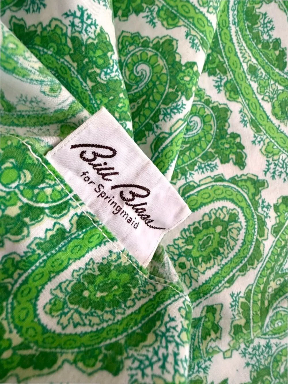 Vintage Bill Blass for Springmaid King Pillowcases Green Paisley USA Set of 2